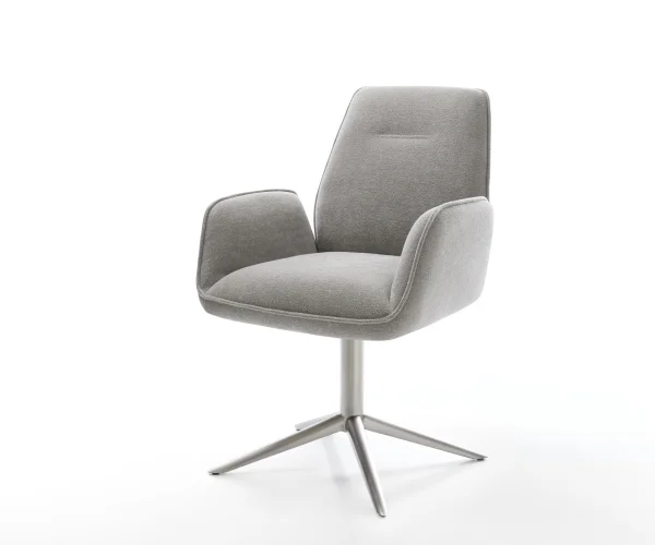 Drehstuhl Zoa-Flex Strukturstoff Soft Grau Fußkreuz Edelstahl 360° drehbar Wippfunktion Taschenfederkern
