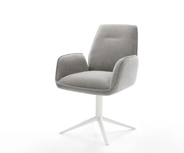 Drehstuhl Zoa-Flex Strukturstoff Soft Grau Fußkreuz Weiß 360° drehbar Wippfunktion Taschenfederkern