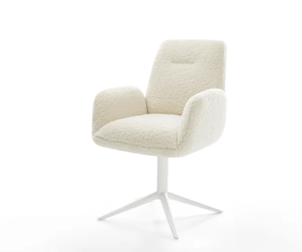 Drehstuhl Zoa-Flex Teddystoff Beige Fußkreuz Weiß 360° drehbar Wippfunktion Taschenfederkern
