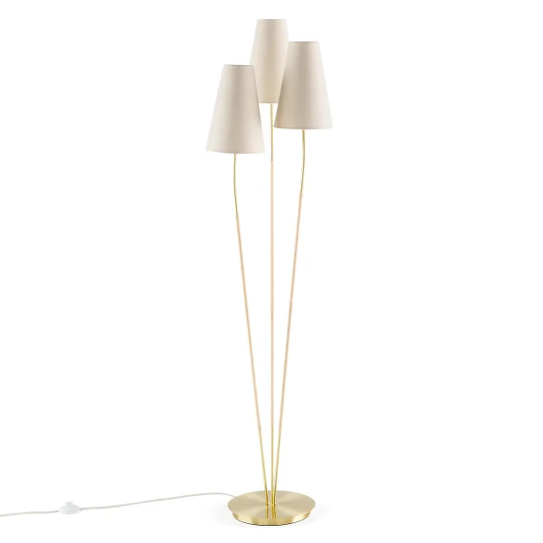 Dreifach-stehlampe Amaya, Messing, Leinen & Rattan