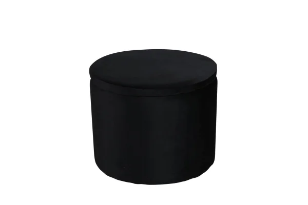 Dunken Pouf, Hocker mit Aufbewahrung Ø51cm Velour schwarz.