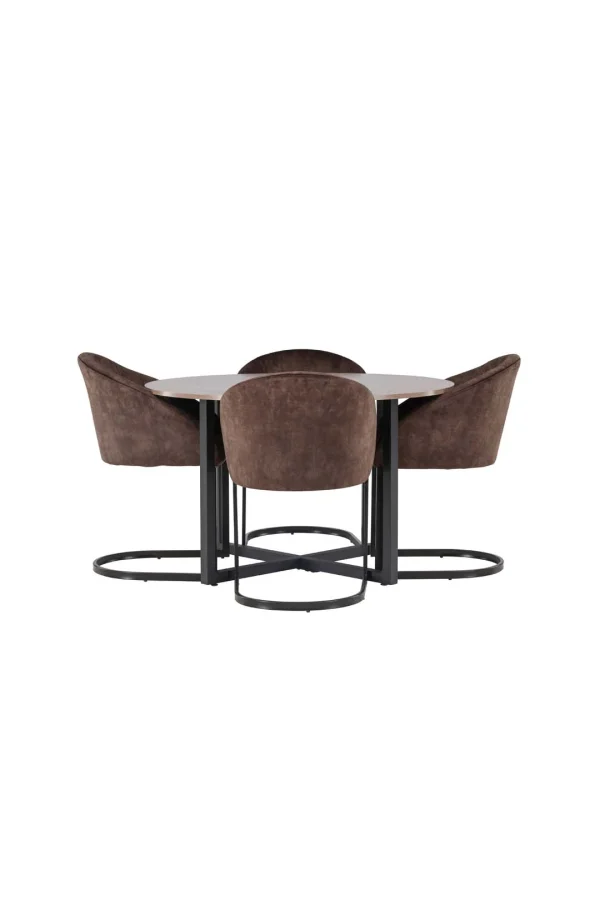 Durango Essgruppe Tisch Nussbaum dekor und 4 Evening Stühle braun.