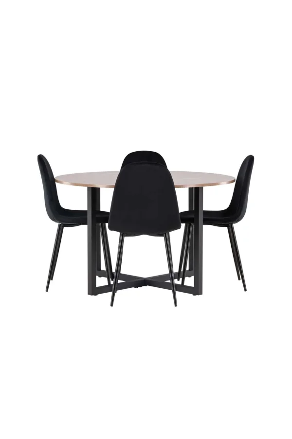 Durango Essgruppe Tisch Nussbaum dekor und 4 Polar Stühle schwarz.