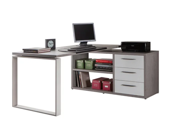 Eck-Schreibtisch Betonoptik - weiß - DISEGNO