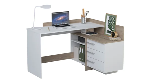 Eck-Schreibtisch Sonoma Eiche weiß 129 x 106 cm - THALES