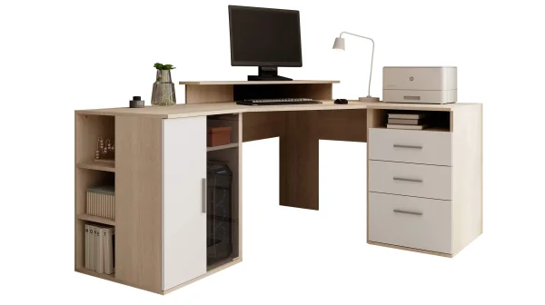 Eck-Schreibtisch Sonoma Eiche - weiß 174 cm - EFFECT