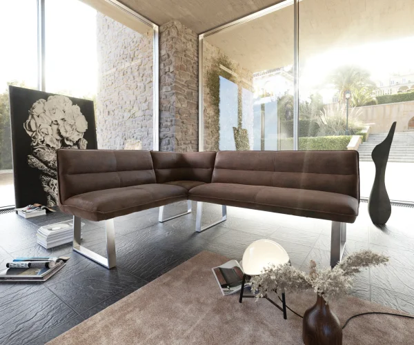 Eckbank Salvo 200x160 cm Braun Vintage Edelstahl Gestell Variabel