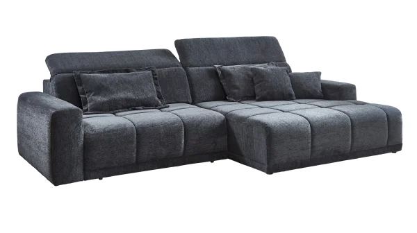 Ecksofa anthrazit - 288 x 176 cm - Sitztiefenverstellung - OT rechts - BROOK