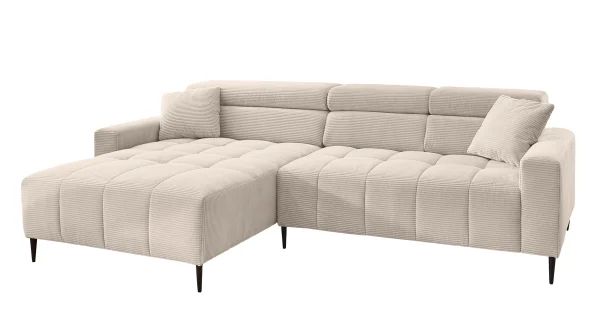 Ecksofa Cord beige ausziehbar - Sitztiefenverstellung 256 cm - SIMPLE