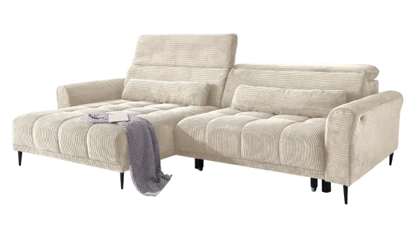 Ecksofa Cord beige ausziehbar - Sitztiefenverstellung - 277 cm - OT links - LOGAN