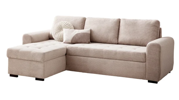 Ecksofa Cord beige mit Schlaffunktion 243 cm - Bettkasten - POLL