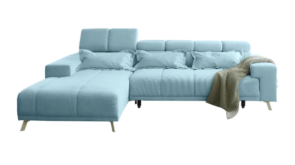 Ecksofa Cord blau ausziehbar - Sitztiefenverstellung 285 cm - OT links - SUNNY