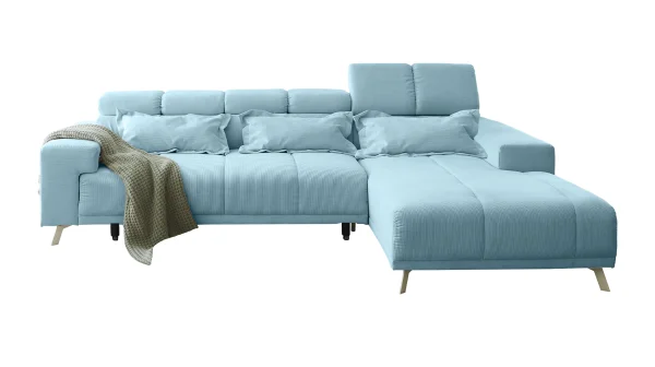 Ecksofa Cord blau ausziehbar - Sitztiefenverstellung 285 cm - OT rechts - SUNNY