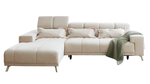 Ecksofa Cord creme ausziehbar - Sitztiefenverstellung 285 cm - OT links - SUNNY
