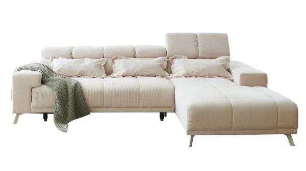 Ecksofa Cord creme ausziehbar - Sitztiefenverstellung 285 cm - OT rechts - SUNNY