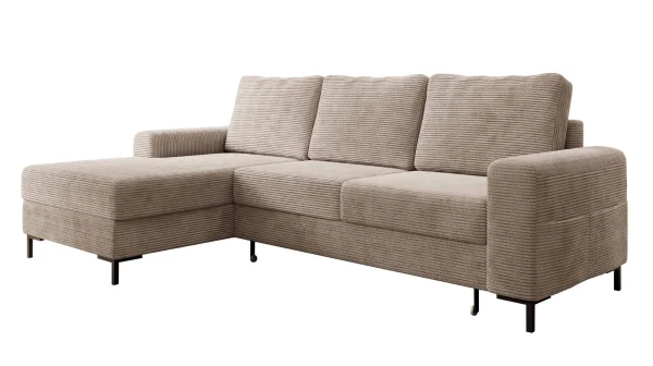 Ecksofa Cord creme mit Schlaffunktion 240 x 150 cm Bettkasten - LORENO