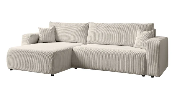 Ecksofa Cord creme Schlaffunktion Bettkasten 270 x 186 cm - HONOLULU