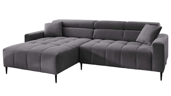 Ecksofa Cord dunkelgrau - 256 x 180 cm - Sitztiefenverstellung - SIMPLE