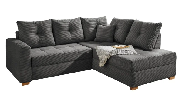 Ecksofa Cord dunkelgrau - Schlaffunktion Bettkasten 228 cm - HEIDELBERG