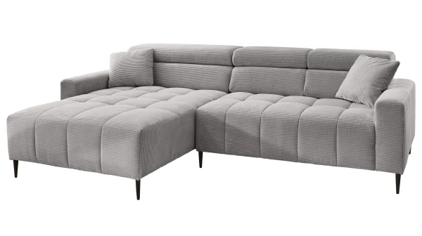 Ecksofa Cord grau - 256 x 180 cm - Sitztiefenverstellung - SIMPLE