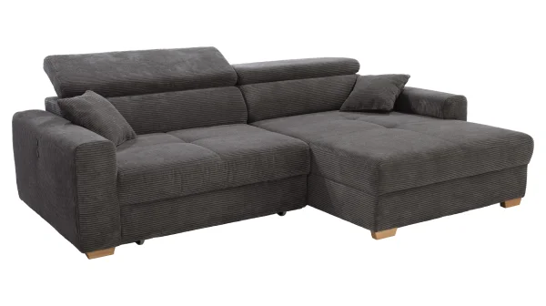 Ecksofa Cord grau ausziehbar mit Relaxfunktion 277 cm - SLIDER