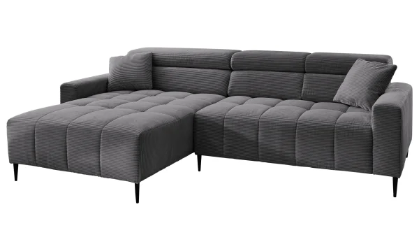 Ecksofa Cord grau ausziehbar - Sitztiefenverstellung 256 cm - SIMPLE