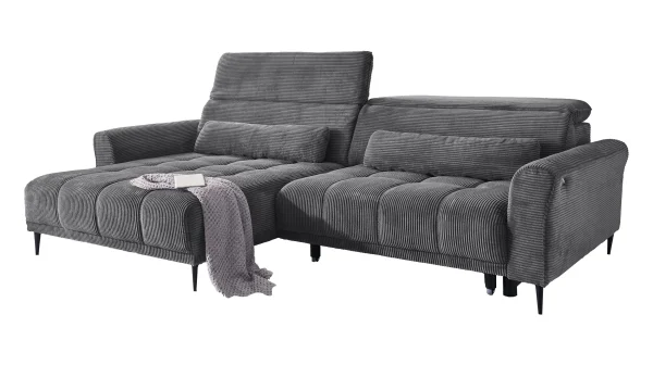 Ecksofa Cord grau ausziehbar - Sitztiefenverstellung - 277 cm - OT links - LOGAN