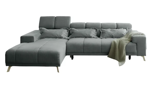 Ecksofa Cord grau ausziehbar - Sitztiefenverstellung 285 cm - OT links - SUNNY