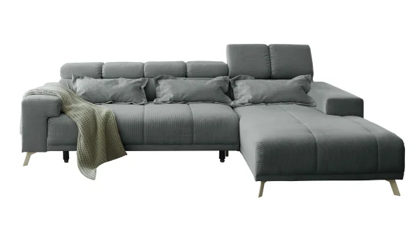 Ecksofa Cord grau ausziehbar - Sitztiefenverstellung 285 cm - OT rechts - SUNNY