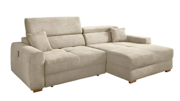 Ecksofa Cord grau-beige 277 x 187 cm mit Relaxfunktion - SLIDER