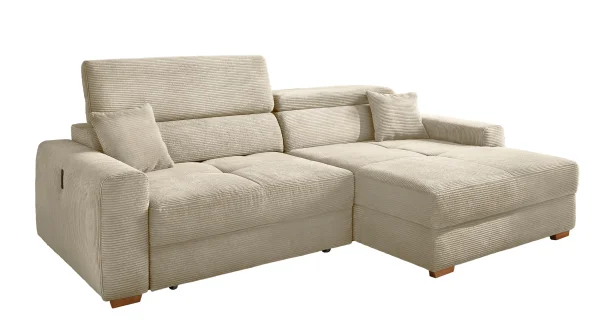 Ecksofa Cord grau-beige ausziehbar Relaxfunktion 277 cm - SLIDER