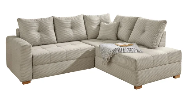 Ecksofa Cord grau - Schlaffunktion Bettkasten 228 cm - HEIDELBERG