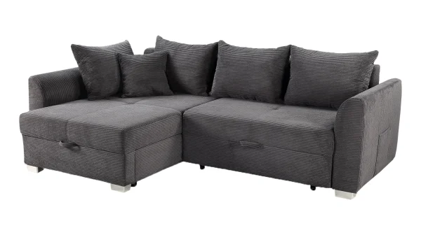Ecksofa Cord grau Schlaffunktion Bettkasten 236 cm- BOOMER