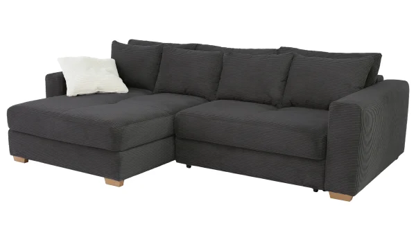 Ecksofa Cord grau Schlaffunktion Bettkasten 288 x 186 cm - KAMPEN