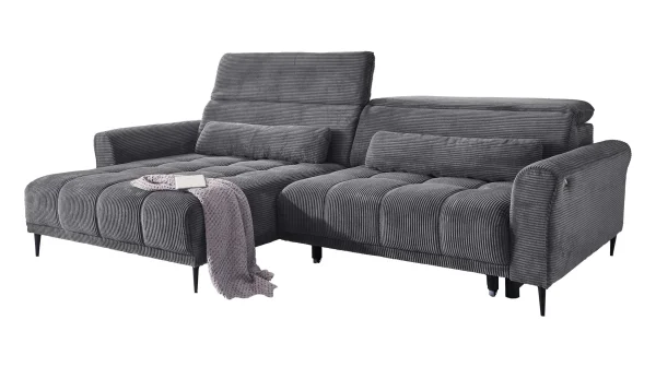 Ecksofa Cord grau - Sitztiefenverstellung - 277 cm - LOGAN