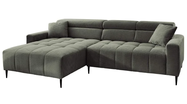Ecksofa Cord grün - 256 x 180 cm - Sitztiefenverstellung - SIMPLE