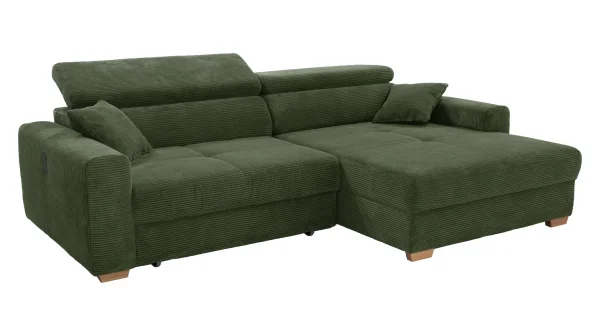 Ecksofa Cord grün ausziehbar mit Relaxfunktion 277 cm - SLIDER