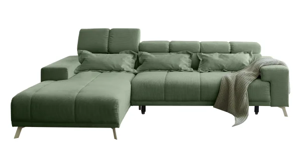 Ecksofa Cord grün ausziehbar - Sitztiefenverstellung 285 cm - OT links - SUNNY