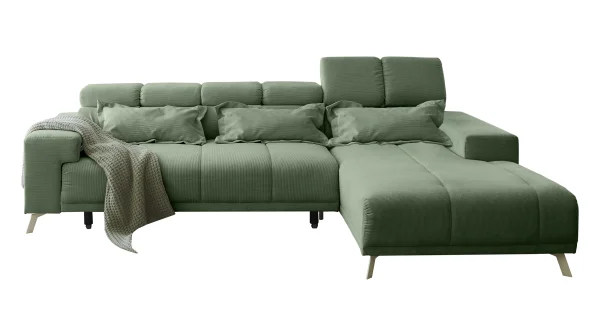 Ecksofa Cord grün ausziehbar - Sitztiefenverstellung 285 cm - OT rechts - SUNNY