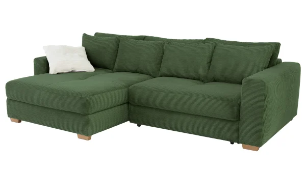 Ecksofa Cord grün Schlaffunktion Bettkasten 288 x 186 cm - KAMPEN