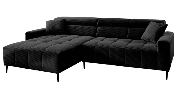 Ecksofa Cord schwarz - 256 x 180 cm - Sitztiefenverstellung - SIMPLE