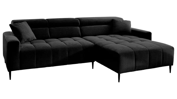 Ecksofa Cord schwarz ausziehbar - Sitztiefenverstellung 256 cm - OT rechts - SIMPLE