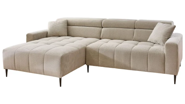 Ecksofa Cord taupe - 256 x 180 cm - Sitztiefenverstellung - SIMPLE