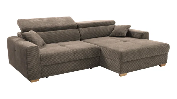 Ecksofa Cord taupe ausziehbar mit Relaxfunktion 277 cm - SLIDER