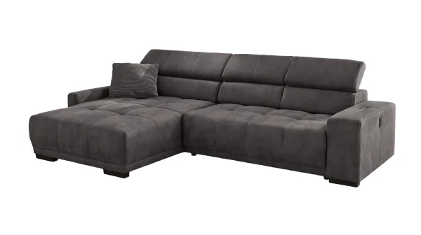 Ecksofa grau 315 cm mit Sitztiefenverstellung - LE MANS