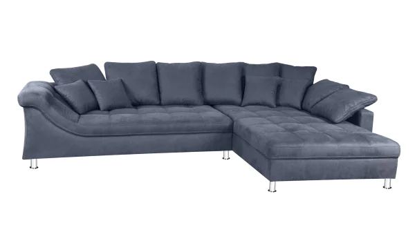 Ecksofa grau - blau 339 x 222 cm mit Kissen - CALGARY