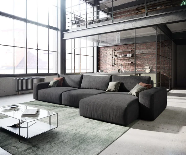 Ecksofa Lanzo XL 380x180 cm Mikrofaser Schwarz Recamiere variabel