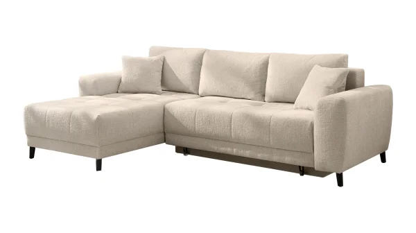 Ecksofa mit Schlaffunktion beige 251 x 172 cm - Bettkasten - BEVERLY