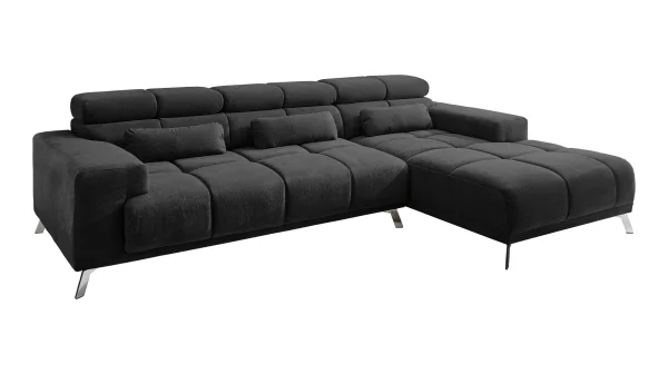 Ecksofa schwarz ausziehbar - Sitztiefenverstellung 285 cm - OT rechts - SPEED