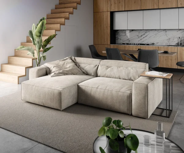 Ecksofa Sirpio 230x150 cm Cord Beige Recamiere variabel